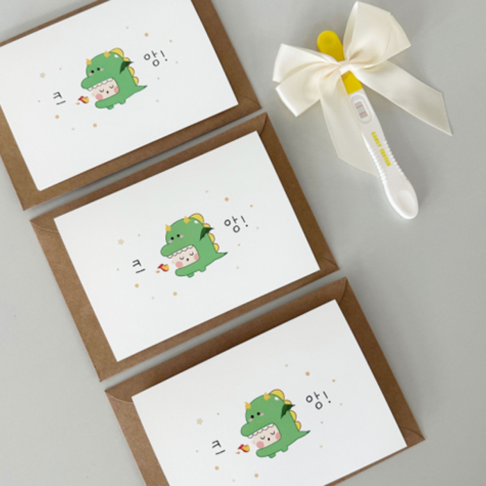 "우가차차486 아기 임밍아웃 카드 세트, 리본 포함" 우가차차486 용띠 아기 임밍아웃 카드 3종+리본 1개